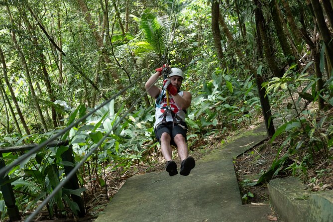 Jeep & Zipline Adventure in St. Lucia - Zip line training, harnessing, and the jungle fly-by